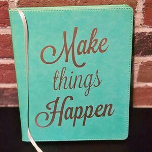 Eccolo "Make Things Happen" Faux Leather Lined Journal Notebook Teal Gold 2016
